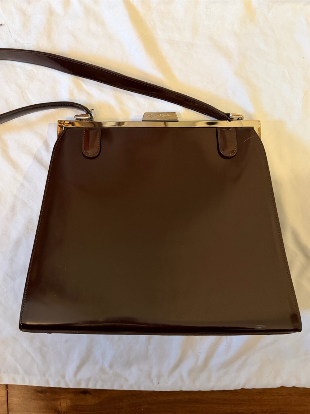 Greta Garbo Vintage Brown Croc-Embossed Leather Transitional Shoulder Bag - Picture 4 of 8